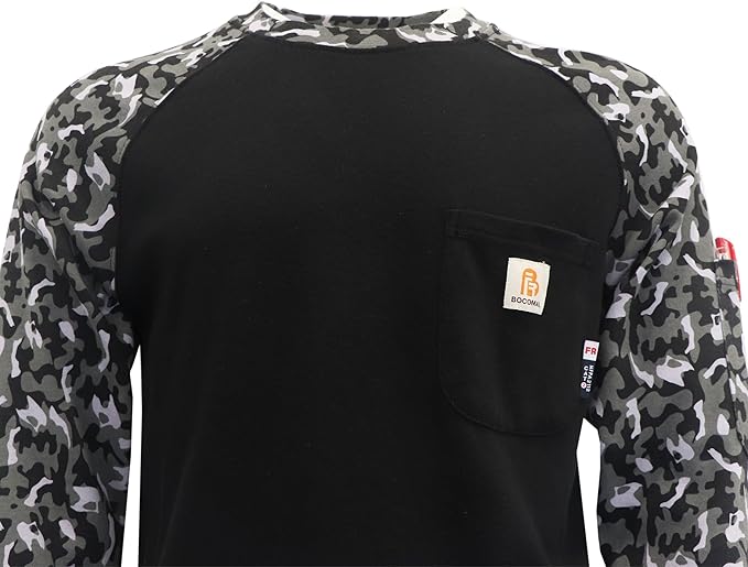 BOCOMAL FR Shirts Crewneck 7oz Midweight Flame Resistant Clothing NFPA2112 CAT2 Men's Fire Retardant Work Shirt