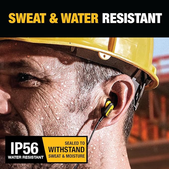 DEWALT Heavy Duty Neckband Bluetooth Earbuds, Wireless Bluetooth 5.2 Headphones w/Microphone, Lightweight Comfort, IP56 Waterproof, Deep Bass Strong Beat, 20H Playtime, Jobsite Behind-Neck Earphones