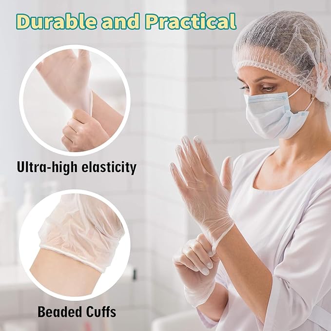 Disposable Vinyl Gloves, Latex-Free, Powder Free, Clear Plastic Gloves, for Cleaning, Cooking, Food Prep