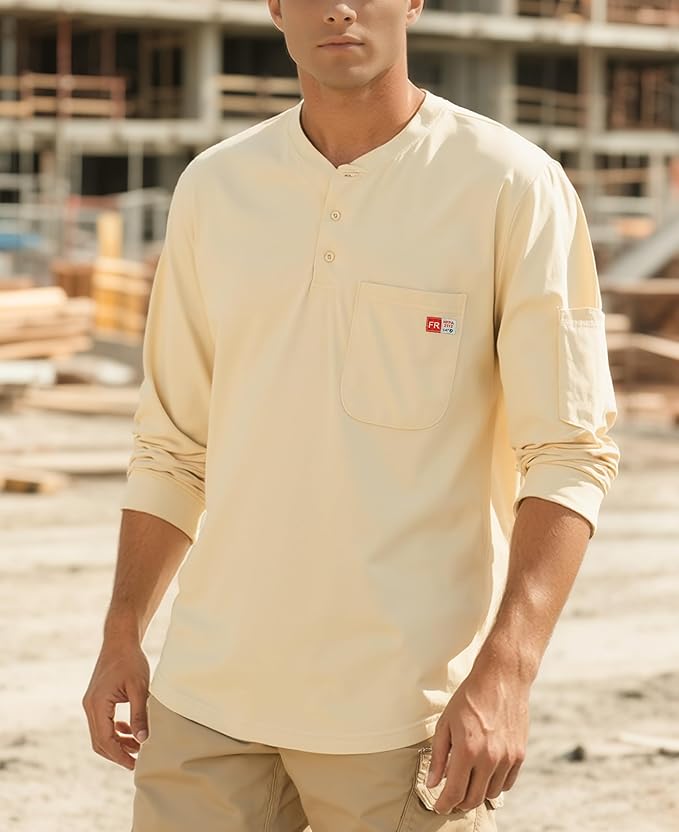 TICOMELA FR Shirts for Men Heather Series 6oz Flame Resistant T Shirt NFPA2112 CAT2 Fire Retardant Henley Shirts
