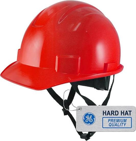 GE Cap Style Hard Hat, 4-Point Ratchet Suspension, Earmuff Slots, High Impact Resistant, Sweat-Wicking Sweatband, Meets ANSI Z89.1-2014, Comfortable, Durable, and Protective - Red, Non-Vented