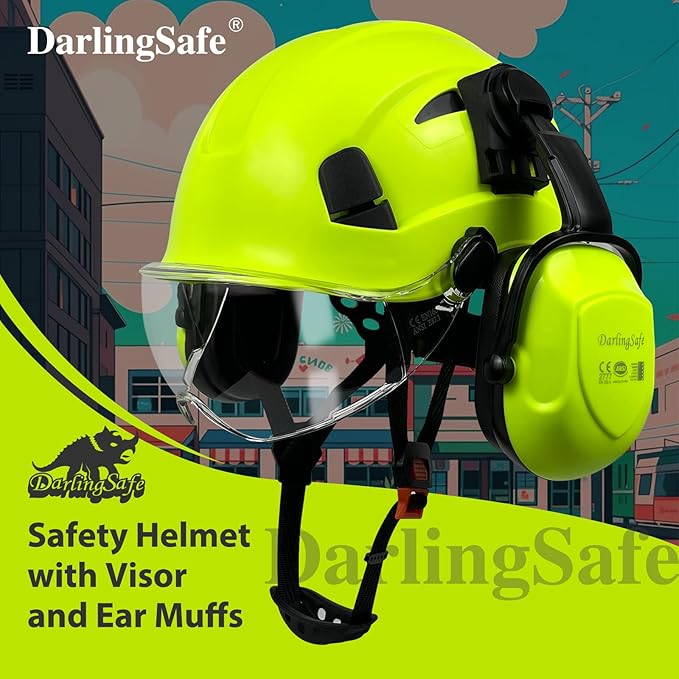 Hard Hat with Visor Ear Muffs Vented Safety Helmet with Visor Earmuffs ANSI Z89.1 Outdoor Work Hardhats Construction