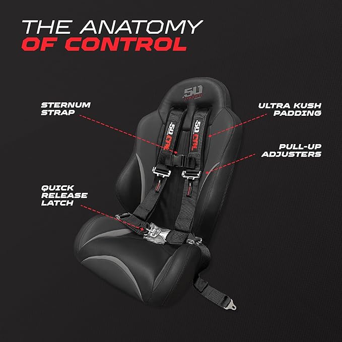 1pc Black 4 Point Harness for Bucket Seat, Latch Release, 9 Color Options, Racing Harness, Race Car, Off Road, UTV, RZR [6008]