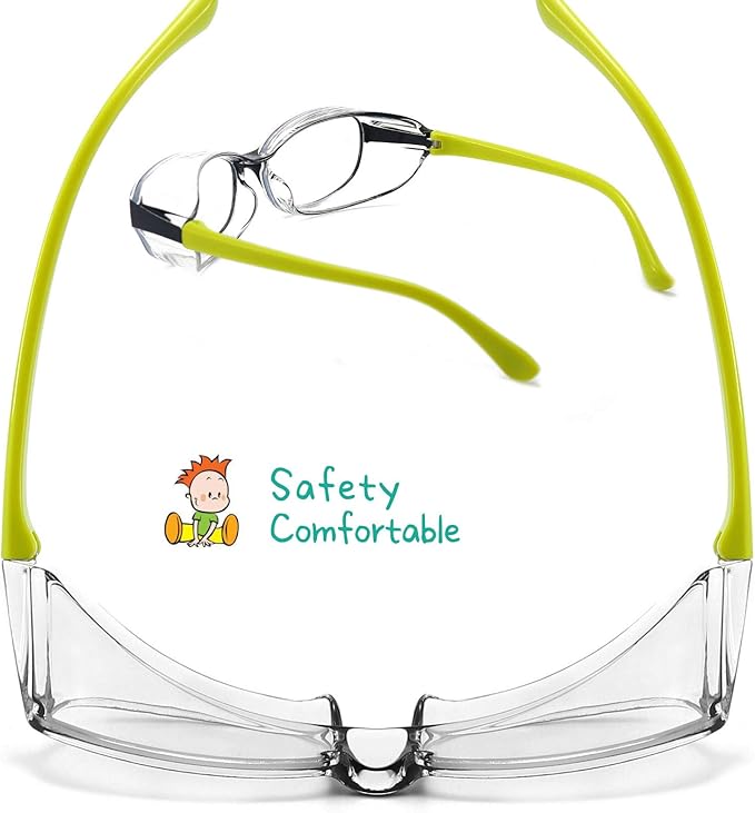 Safety Glasses Goggles Anti Fog Eye Protection Blue Light Blocking lens Side Shield Anti Pollen Soft TR90 for Boys Girls(Black-Yellow)