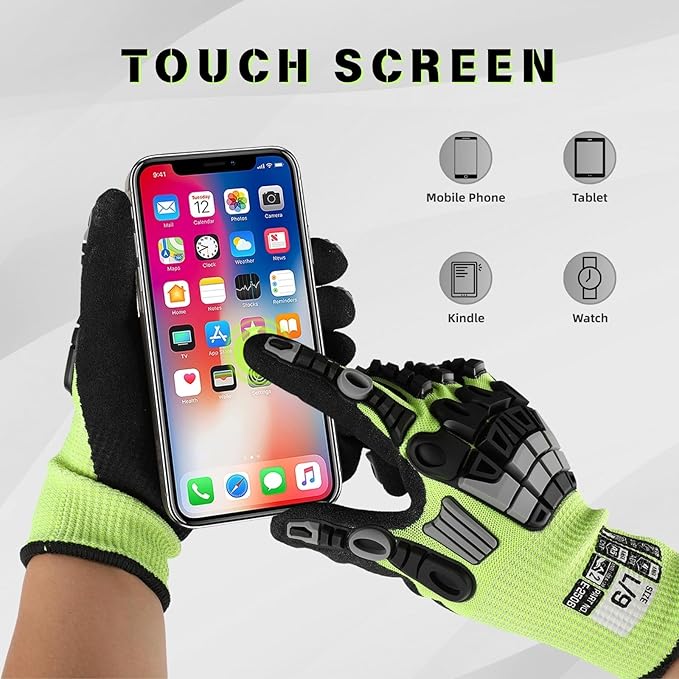 Work Gloves Men Women, A5 Cut Resistant Gloves, Impact Gloves, Heavy Duty Work Glove with Grip, Touch Screen Mens Work Gloves