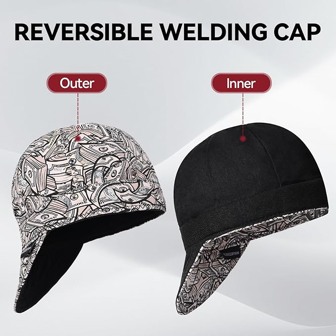 ARCCAPTAIN Reversible Welding Cap, 8 Panel Protective, 10 oz Fireproof Cotton for Safety and Protection, Comfortable for Men and Women