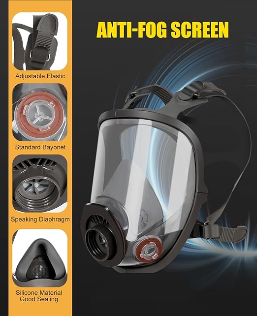 Full Face Gas Mask Respirator: Survival Nuclear and Chemical Reusable Respirator Mask with Filters 60923, Activated Carbon 40mm Filter for Painting Mold Dust Epoxy Resin Welding Polishing