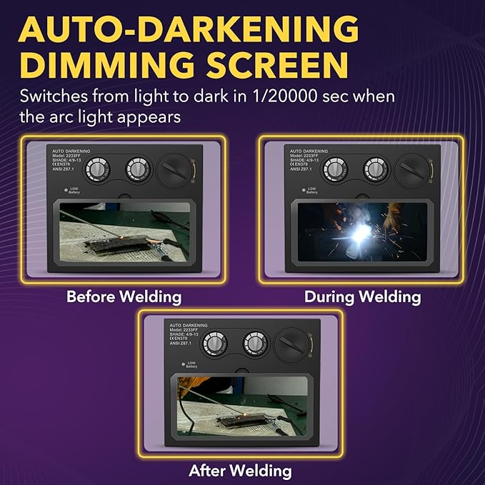HD Auto Darkening Welding Lens 4.33"x3.54" Solar True Color Filter with 2 Arc Sensor Adjustable Shade Range 4/9-13 Replacement Welding Helmet Accessories for TRQWH Welding Hood