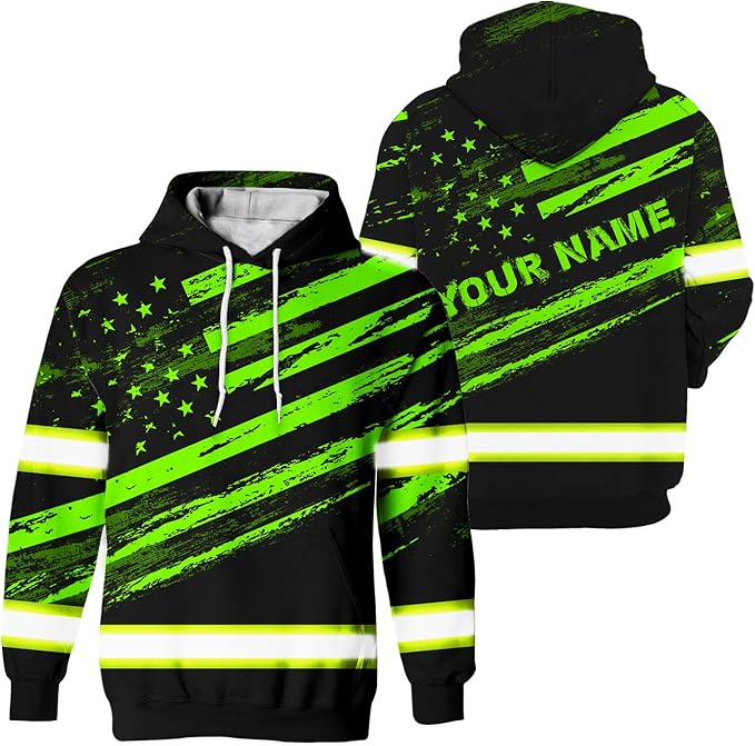 Maddly High Visibility US Flag Collection Safety Workwear Custom Name for Workers, Runners, Truckers, Patriotic