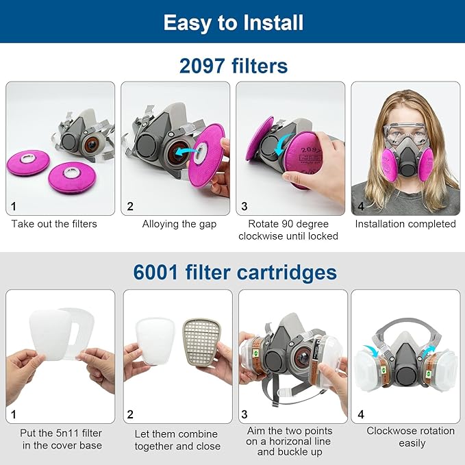 Respirator Mask with Filters, Gas Mask with Goggle for Painting, Chemical, Organic Vapor, Sanding. Resin Epoxy, Woodworking Perfect for Painters and DIY Project