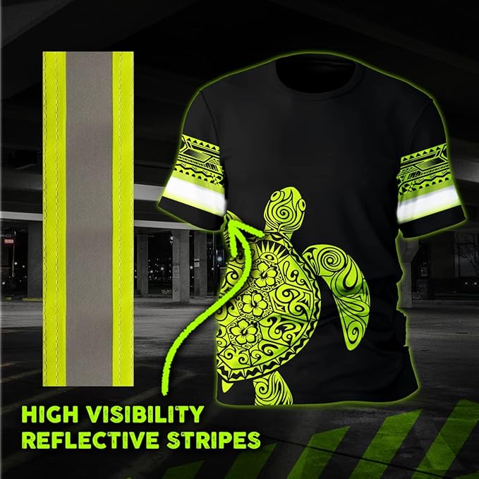 Matedecor Skull High Visibility Shirt Men Reflective Safety Shirts US Flag Custom Name Workwear, Runners, Walkers, Patriotic