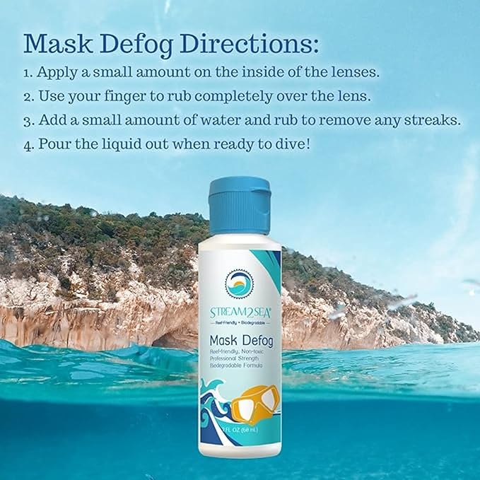 STREAM 2 SEA Mask Defog, Reef Friendly Defogger Coating Anti Fog Mask for Glasses, Snorkel Mask, Scuba Divers, Ski Goggles and Sports Glasses Equipment