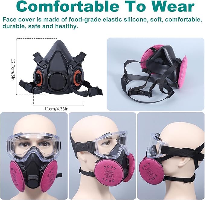Reusable Respirator Mask with Activated carbon filter cottons for Gas, Organic Vapors
