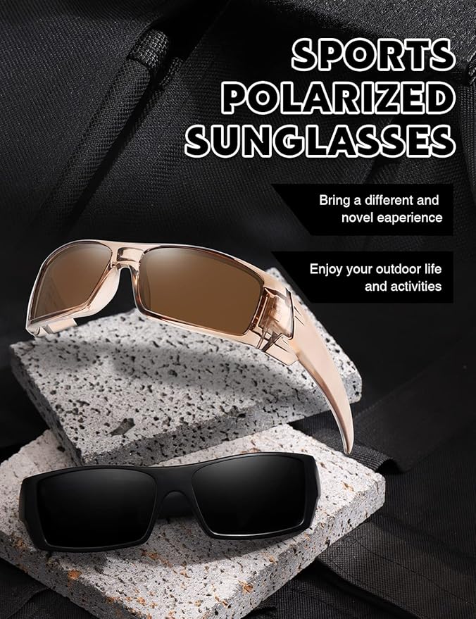 Polarized Sunglasses Men Womens Trendy Retro Sports Rectangular Wrap Around Vintage Shot Shield