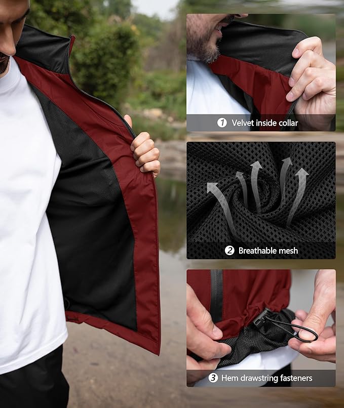SWISSWELL Men's Waterproof Golf Rain Suit Rain Gear Jacket and Pant Outdoor Lightweight Hooded Raincoat