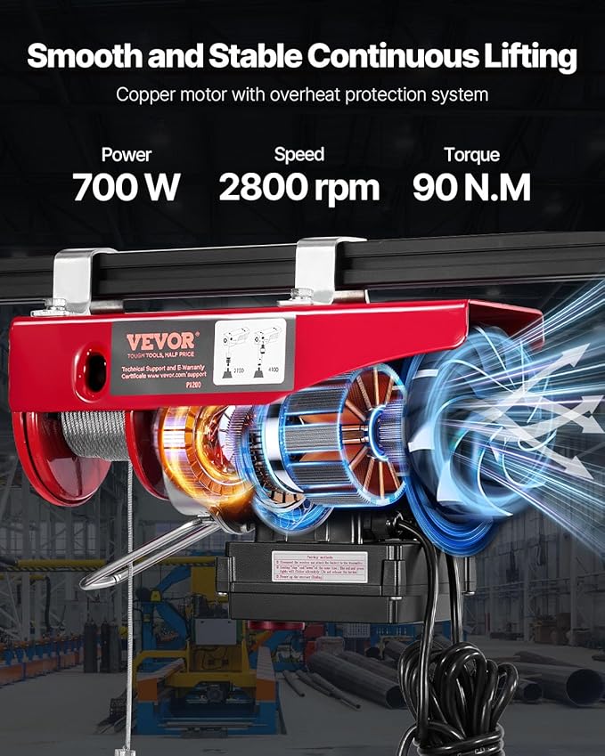 VEVOR Electric Hoist, 440 lbs 120V Electric Winch with 328 ft Wireless & 14 ft Wired Remote Control, 40 ft Single Cable Lifting Height, Single/Double Slings, Lift Hoist for Garage Warehouse Factory
