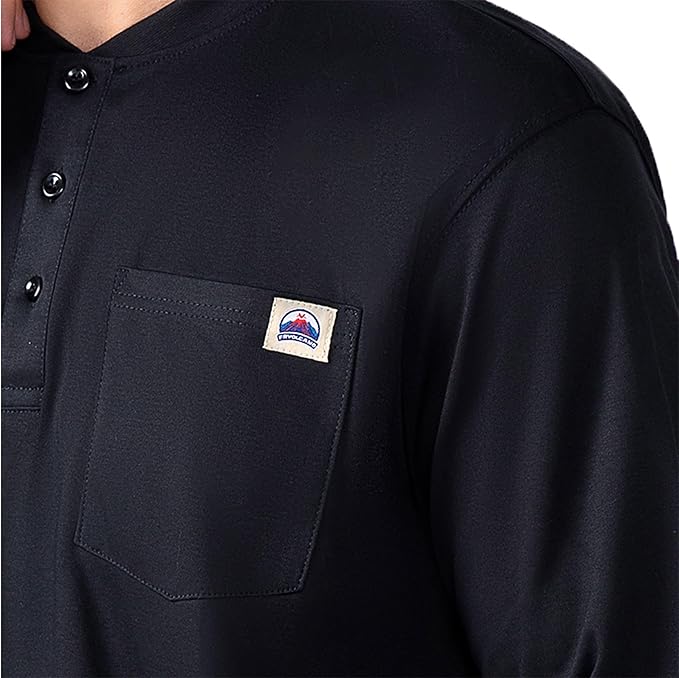 FR Henley Shirts for Men Flame Resistant Lightweight Welding 6.5oz 100% Cotton CAT2 Long Sleeve Fire Retardant FRC Clothing