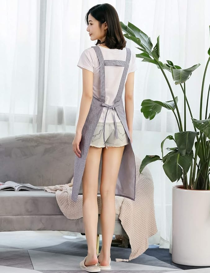 NEWGEM Cotton Kitchen Cooking Apron for Women with Pocket Bib Smock for Restaurant Chef