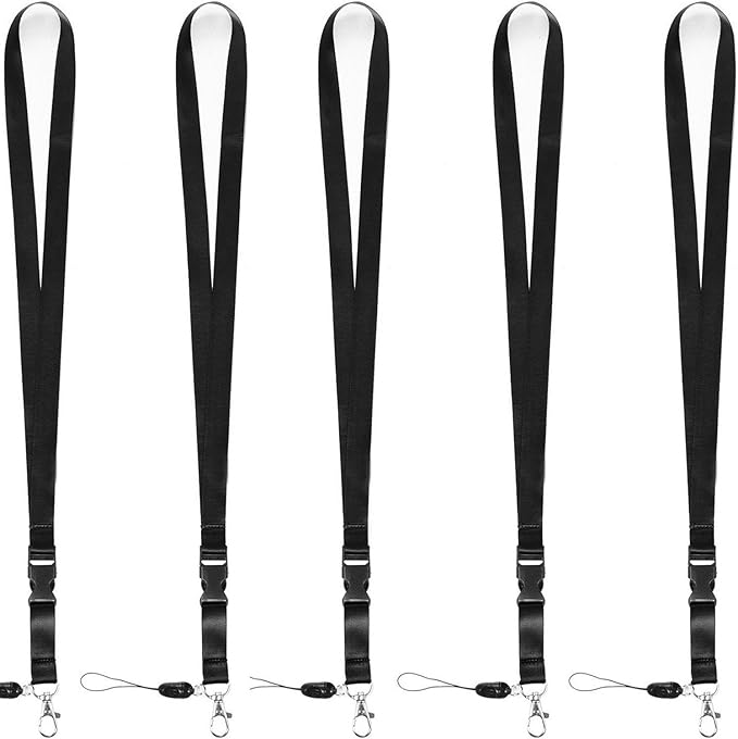 YOUOWO Office Neck Lanyards,Detachable Buckle Enhanced Model Hook Breakaway Strap Quick Release Safety Lanyard for id Badge,Key,Women,Men Cell Phones,USB,Whistles,Nylon Black 5 Pack