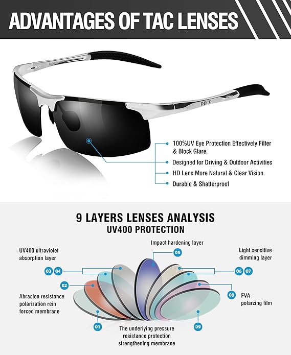 DUCO Mens Sports Polarized Sunglasses UV Protection Sunglasses for Men 8177s