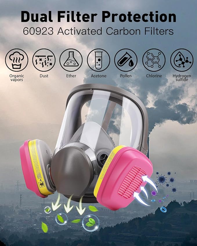 Respirator Mask with Filters - Reusable Gas Mask Against Organic Vapor Chemicals Spray Paint