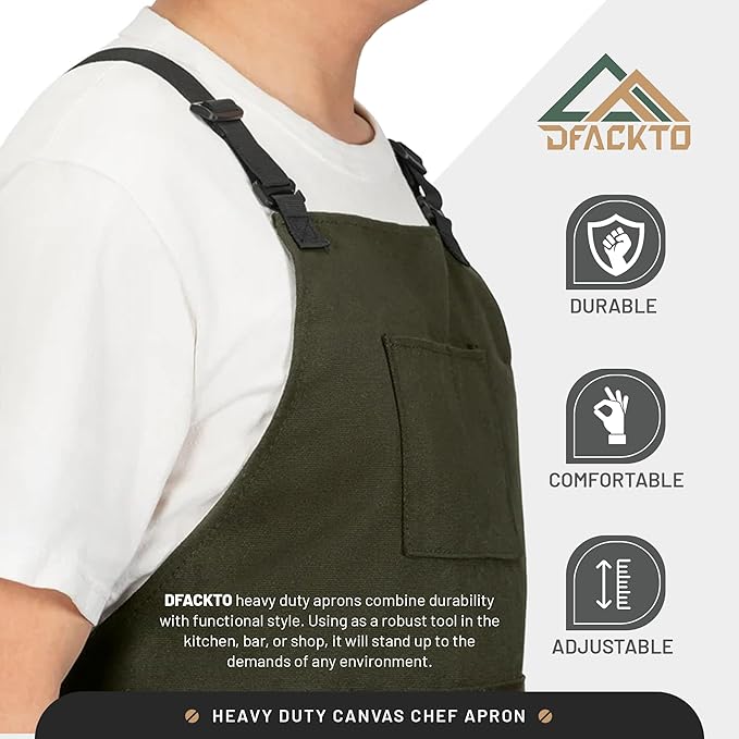 Canvas Chef Apron – Cross Back Straps Mens Apron for Butcher, Bartender, Grilling, BBQ, Kitchen, Workshop & Artist