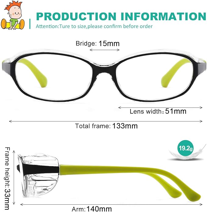 Safety Glasses Goggles Anti Fog Eye Protection Blue Light Blocking lens Side Shield Anti Pollen Soft TR90 for Boys Girls(Black-Yellow)
