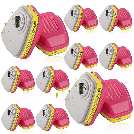 10 Pair Respirator Cartridge, 60923 Filter Cartridges, Against Organic Vapors, Formaldehyde, Acid Gases, Chemical, Respirator Filters for 6200, 6502, 6800, 7502, 4008 Series