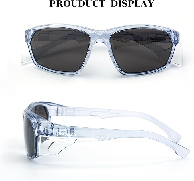 ProtectX Stylish Anti-Fog & Scratch-Resistant Safety Glasses With Readers, UV Protection Goggles, Anti-Impact Lightweight Glasses for Men＆Women Tinted Smoke Blue