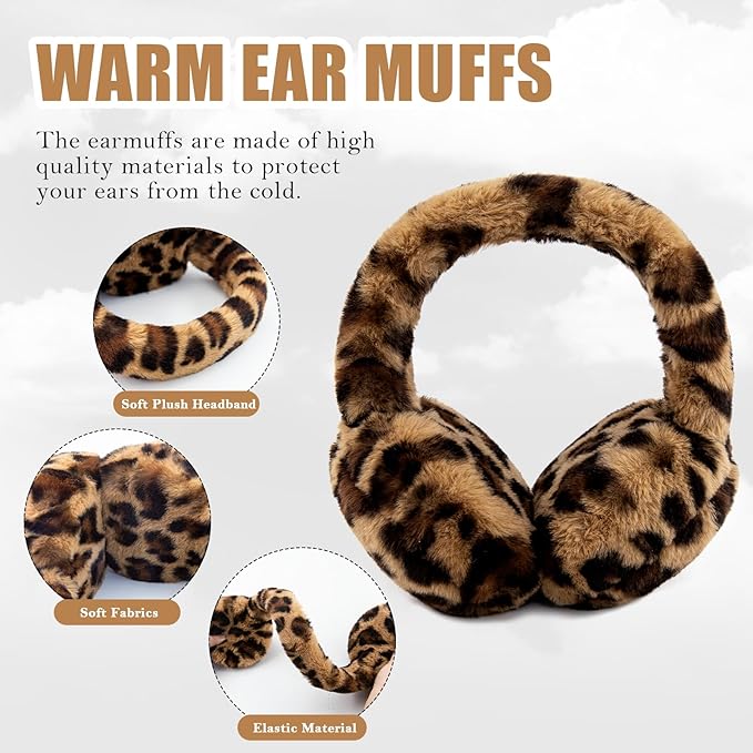 Winter Ear Muffs for Women Girls Faux Fur Cute White Earmuffs Fluffy Ear Warmers Foldable Ear Covers Outdoor