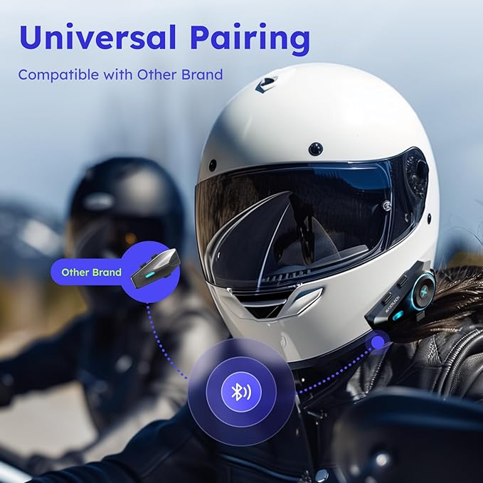 D10 Motorcycle Bluetooth Headset V5.4 – 4-Rider Helmet Intercom with App & AI Voice Control, HD Speakers, ENC/DSP Noise Canceling, Audio Multitasking, FM Radio, IPX7 Waterproof, 1 Pack