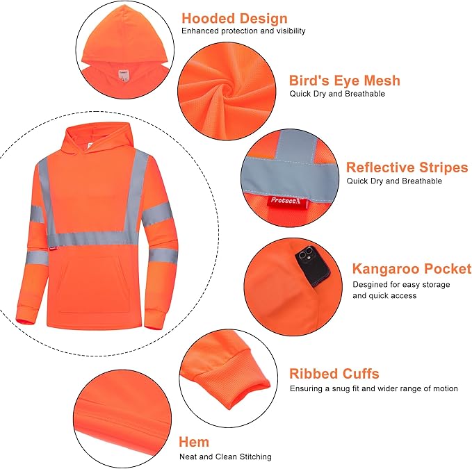 ProtectX High Visibility Long Sleeve Shirts Reflective Hi Vis Safety Shirt for Men Women Class 2-3 Construction Shirt 1 Pack