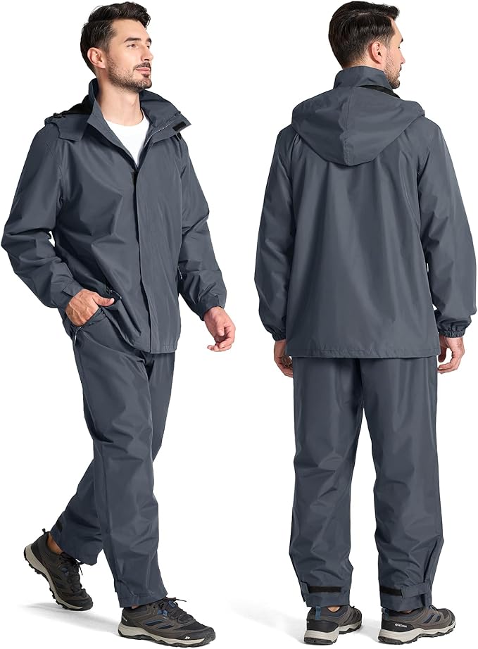 SWISSWELL Mens Women Rain Suit Rain Jacket and Pants Waterproof Lightweight Windbreaker with Detachable Hood for Golf Fishing