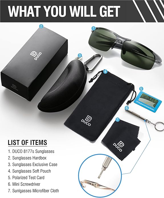 DUCO Mens Sports Polarized Sunglasses UV Protection Sunglasses for Men 8177s