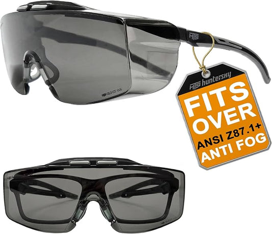 HUNTERSKY ANSI Z87 Anti Fog Lab Safety Glasses Fit Over Eyeglasses Up to 1.88 inch 100% UV Protective Goggles