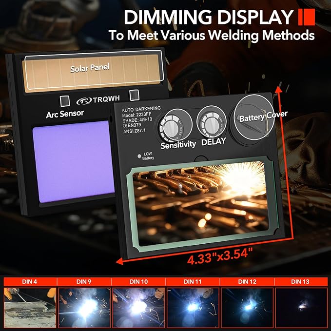 Welding Hood Auto Darkening Welding Helmet with Light True Color 1/1/1/2 Top Optical Clarity Wide Shade 9-13 Welding Mask with Grinding Weld Helmet (KTS-HD94)