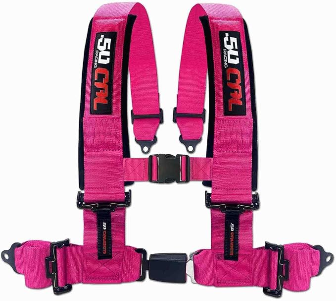 Pink 4 Point Harness for Bucket Seat, Push Button Release, 10 Color Options, Racing Harness, Race Car, Off Road Vehicle, UTV, RZR (1 Unit) [6034]