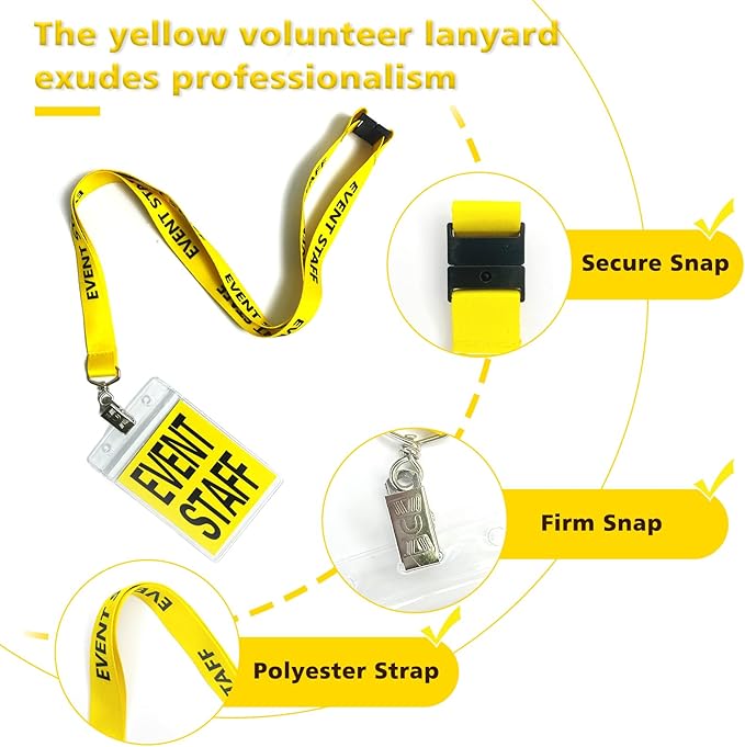 25 Set Yellow Event Staff Lanyard, with Plastic Card Holder and Pass Card, Identifiable Event Lanyard, Yellow Breakaway Lanyard, for Conference School Concert Backstage and Other Activities