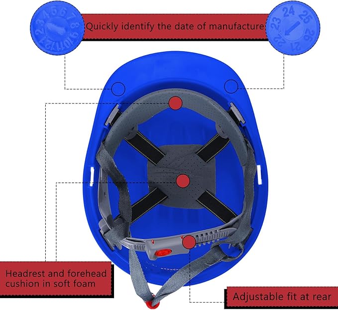 Leumoi 8 Pieces 4 Pt. Suspension Hard Hat Bulk Safety Helmets Adjustable Ratchet Hard Hats with Vents and Cotton Brow Pad ABS Construction Hardhats for Men Work Head Protection Supplies