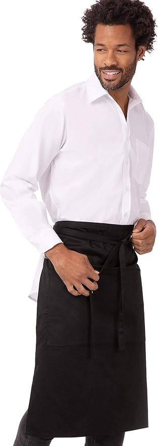 Chef Works Reversible Waiter Apron with Pockets, Black, One Size