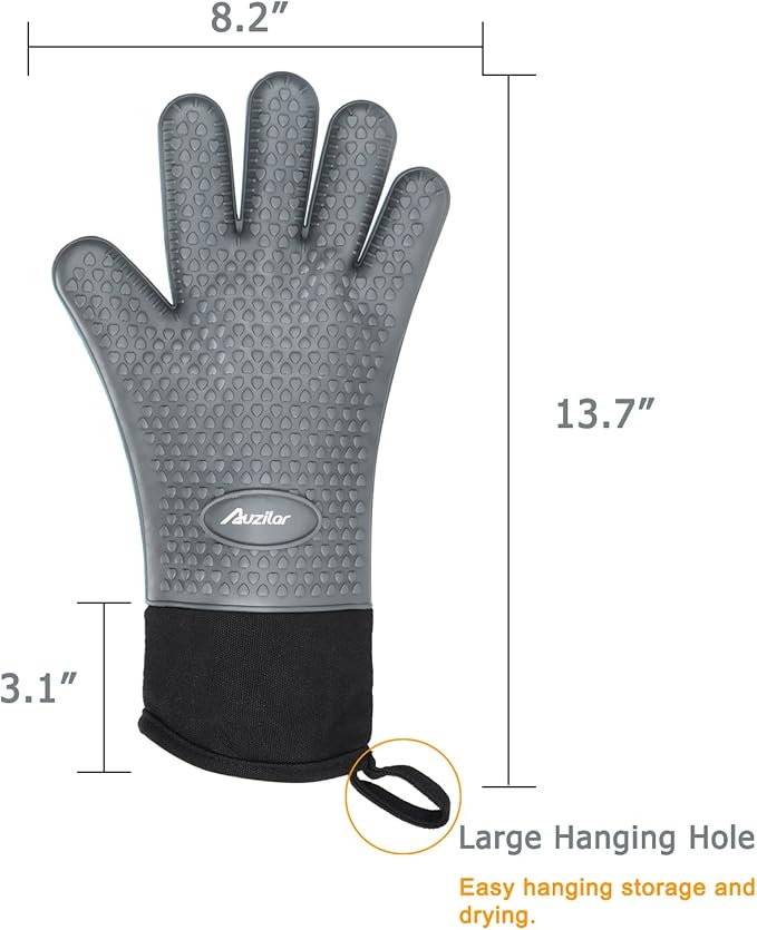 Silicone Cooking Gloves, Grilling Gloves, Heat Resistant Gloves BBQ Kitchen Silicone Oven Mitts, Long Waterproof Non-Slip Potholder for Barbecue, Cooking, Baking
