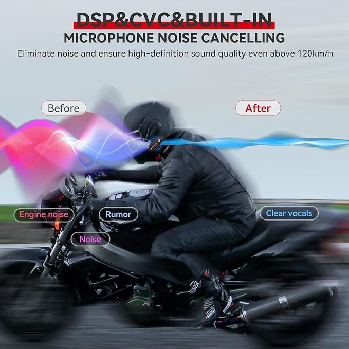 Motorcycle Helmet Bluetooth Headset Intercom Communication Systems, 2 Riders Music Sharing/IP67 Waterproof/Noise Cancellation, Fit for ATV/Snowmobile, 2 Pack