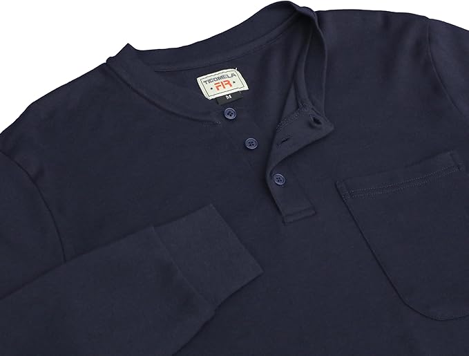 TICOMELA FR T Shirt Flame Resistant Shirt 5.5oz 100% Cotton Light Weight Workwear Men's Long Sleeve Henley Shirts