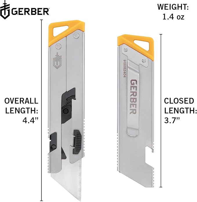 Gerber Gear EAB Slim Compact Utility Knife, Clips to Pocket or Keychain with Replaceable Blade with Bottle Opener for Everyday Carry, EDC Gear with Box Cutter Retractable, Silver