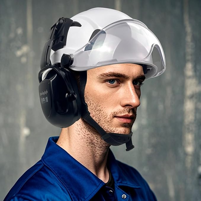 Hard Hat with Visor Ear Muffs Vented Safety Helmet with Visor Earmuffs ANSI Z89.1 Outdoor Work Hardhats Construction