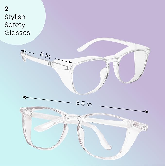 Aqulius 2 Pack Stylish Safety Glasses Goggles, Scratch Resistant, Safety Glasses for Women, Blue Light, Glasses for Nurses