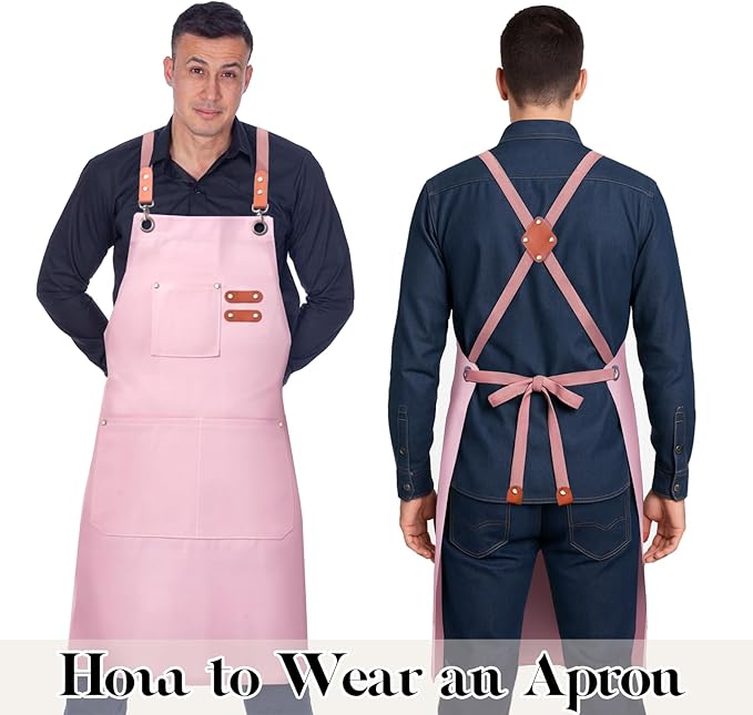 Chef Apron for Men Women with Pockets,Cross Back Cotton Canvas Plus Size Apron for Cooking BBQ Baking Gardening