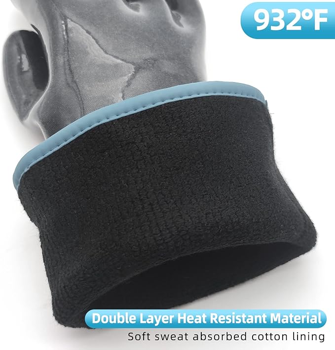 DEYAN Silicone BBQ Gloves, 932°F Heat Resistant Oven Gloves with Fingers, Kitchen Waterproof Hot Proof Glove for Fryer, Smoker, Baking, Cooking, Cutting(10/XL)