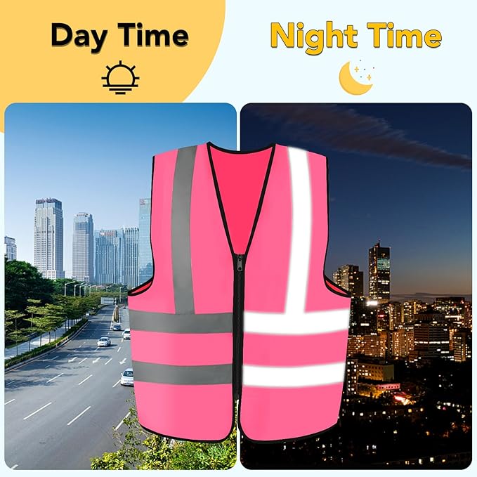 3-Pack Reflective Safety Vest For Women Men - High-Visibility Safety Vest with 2in Reflective Strips for Emergency, Construction, and Safety Use-Pink XXL
