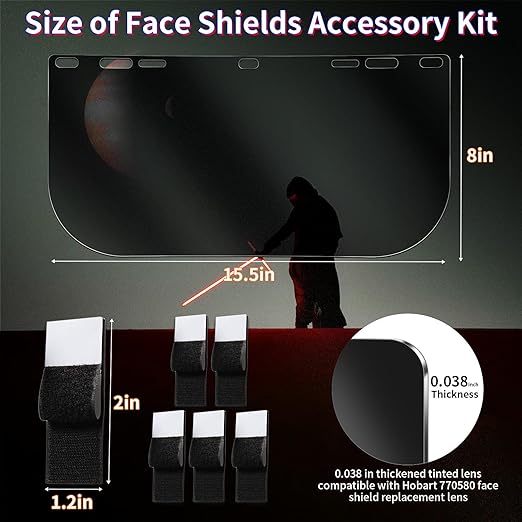 3 Pack Face Shield Replacement Lens, 15.5'' x 8'' Welding Shield Compatible with Hobart 770580, Face Shield for Grinding and Cutting, Tinted Full Face Shield, Star Wars Helmet Face Shield for Cosplay